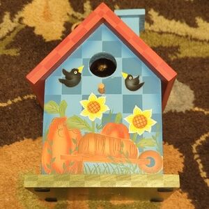 Colorful Hand Painted Birdhouse with Sunflower Design